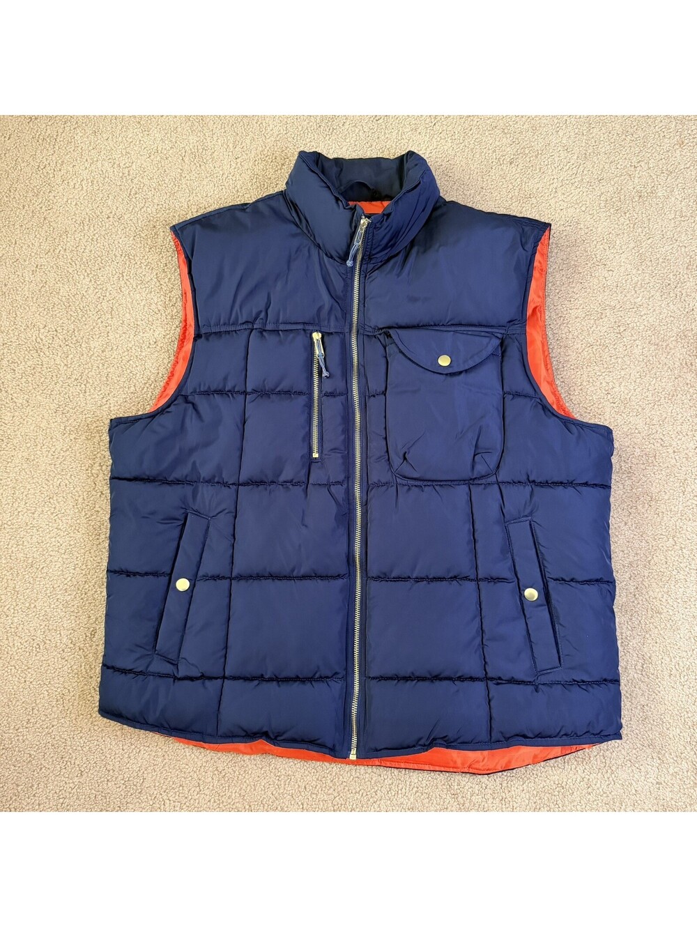 Goodfellow & Co Men’s XL Puffer Vest Navy Blue Orange Lined Full Zip Excellent
